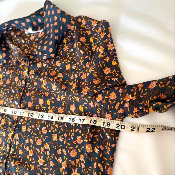 DR2 Wms Med Navy Blue Floral LS Button Up Blouse Dk. Cottagecore Career - Picture 8 of 9
